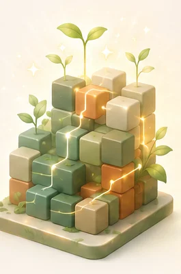 The stack taller, with new shoots growing from it.